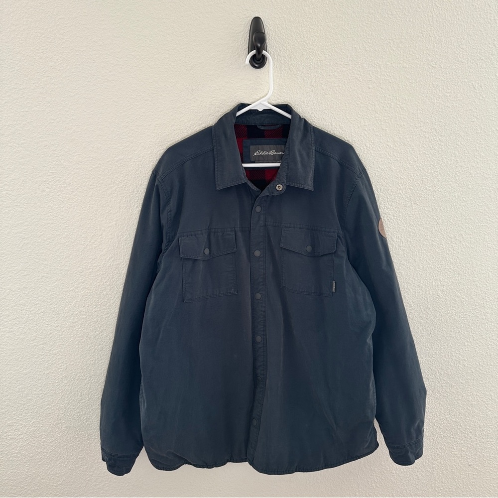Eddie Bauer Gorpcore Fleece Lined Shacket - Navy Plaid Shirt Jacket - Men's XL‎